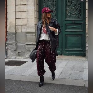 ZARA SEQUIN BARREL PANTS